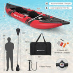 Tandem Inflatable Kayak, 12.5FT 2Person Kayak for Adults w 507 LBS Weight Capacity, 2 Aluminium Oars, Padded Seat, 2 Fins, Hand
