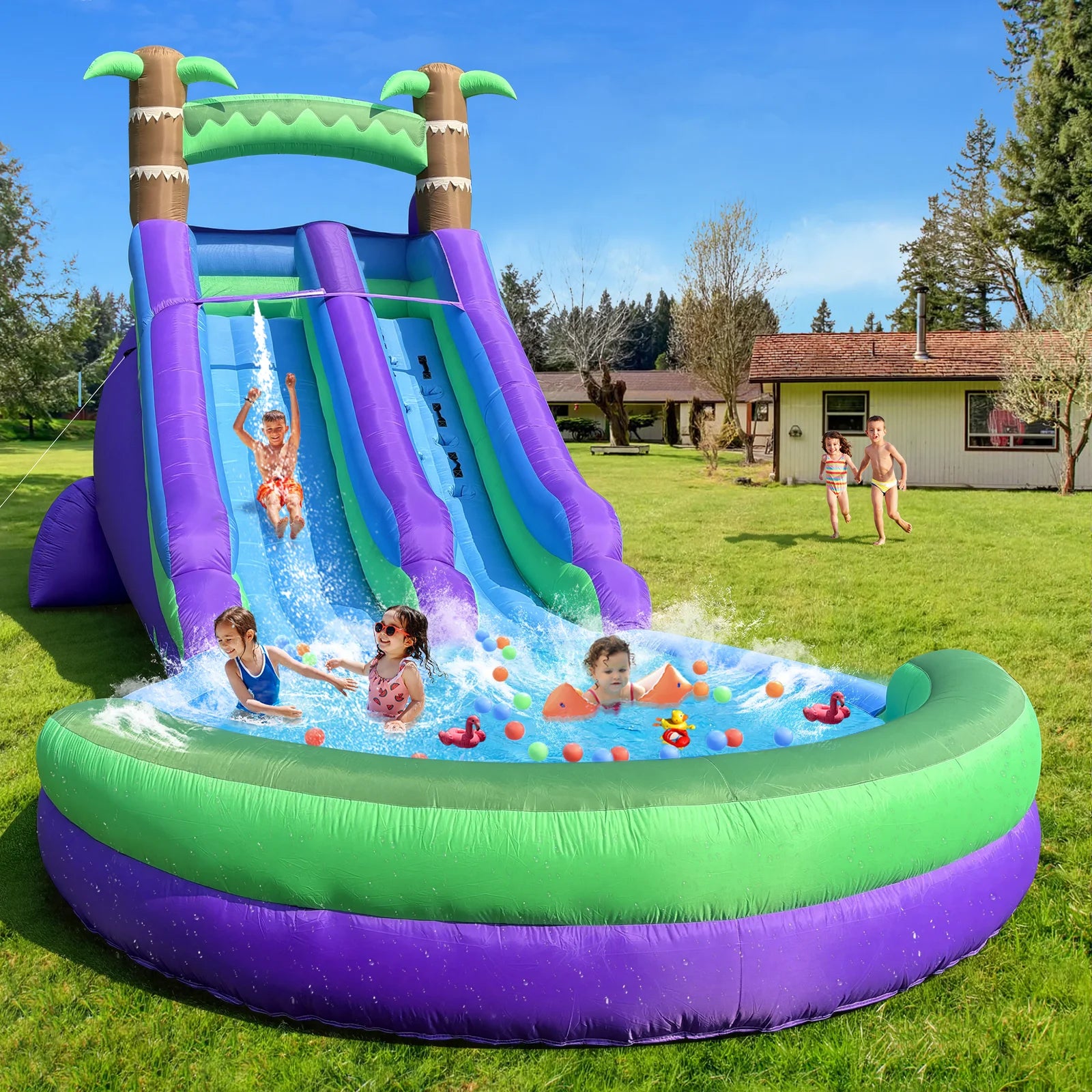 20FT Ultra Climber Kids Inflatable Water Slide Park Heavy Duty For Outdoor Fun  Climbing Wall With Two Slides And Splash Pool