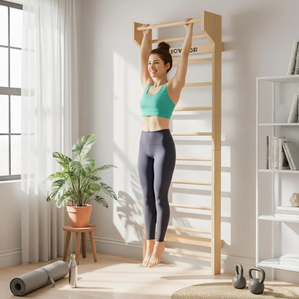 JOYMOR Gymnastics Swedish Ladder, Multiuse Exercise Ladder, Wall Mounted Pull Up Bar, Physical Therapy for Stretching
