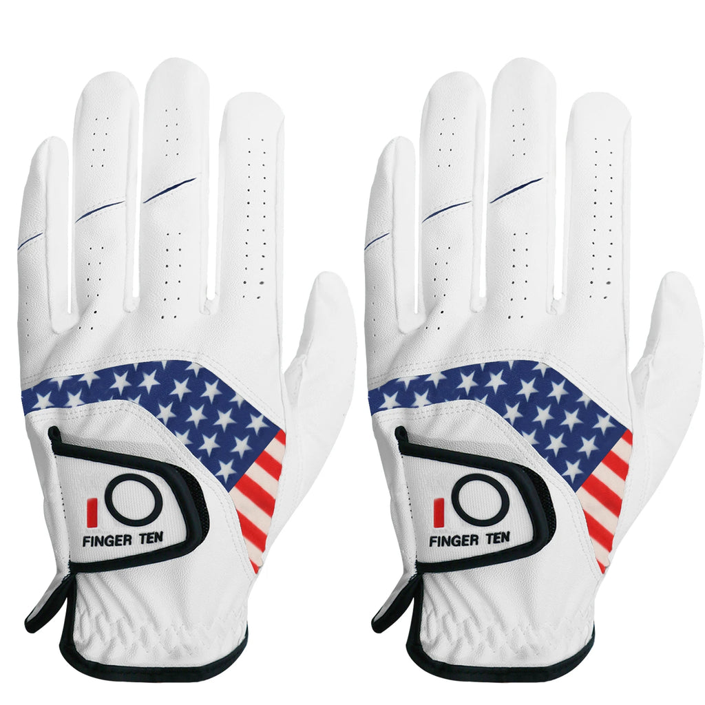 Mens Golf Gloves 2 PCS Left Hand For Right Handed Golfer Leather All Weather Grip Soft Breathable Flexible for Golfers