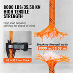 Double Braided Polyester Rope 1/2in x 220ft 8000LBS Breaking Strength Outdoor Climbing Arborist Rigging Orange/Black