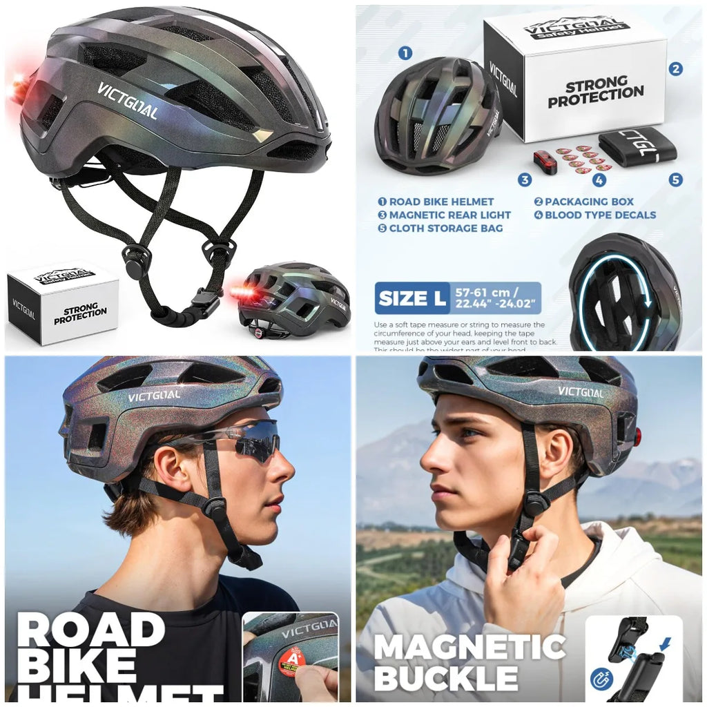 Road Bike Helmet Adult Men Women with Detachable Magnetic Rear Light, Bicycle Helmet Adjustable