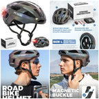 Road Bike Helmet Adult Men Women with Detachable Magnetic Rear Light, Bicycle Helmet Adjustable