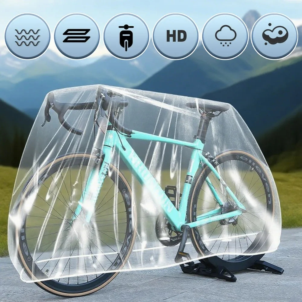 Clear Plastic Bicycle Cover Portable Outdoor All Season Full Protection Waterproof Dust UV Snow Shield for Mountain Bike E-bike