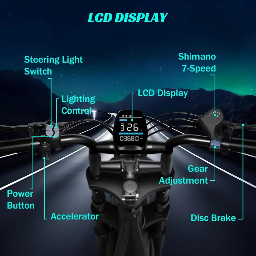 TST R002S 1500W e-bike, 20" fat tires, 60-mile range, 28MPH, 48V 15Ah battery, for all terrains.