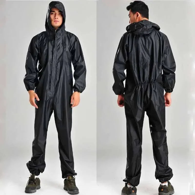 One-piece Raincoat Men Waterproof Jumpsuit One-piece Rain Poncho Women Seamless Raincoat All-in-one Rain Gear Hooded Rain Suit