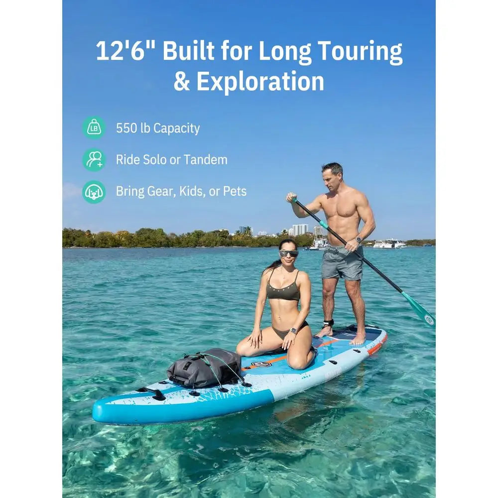 126 Paddle Board, 550LB Capacity Touring Inflatable Paddle Board with Complete SUP Accessoriesamp Kick Pad, Stable Stand up Pad