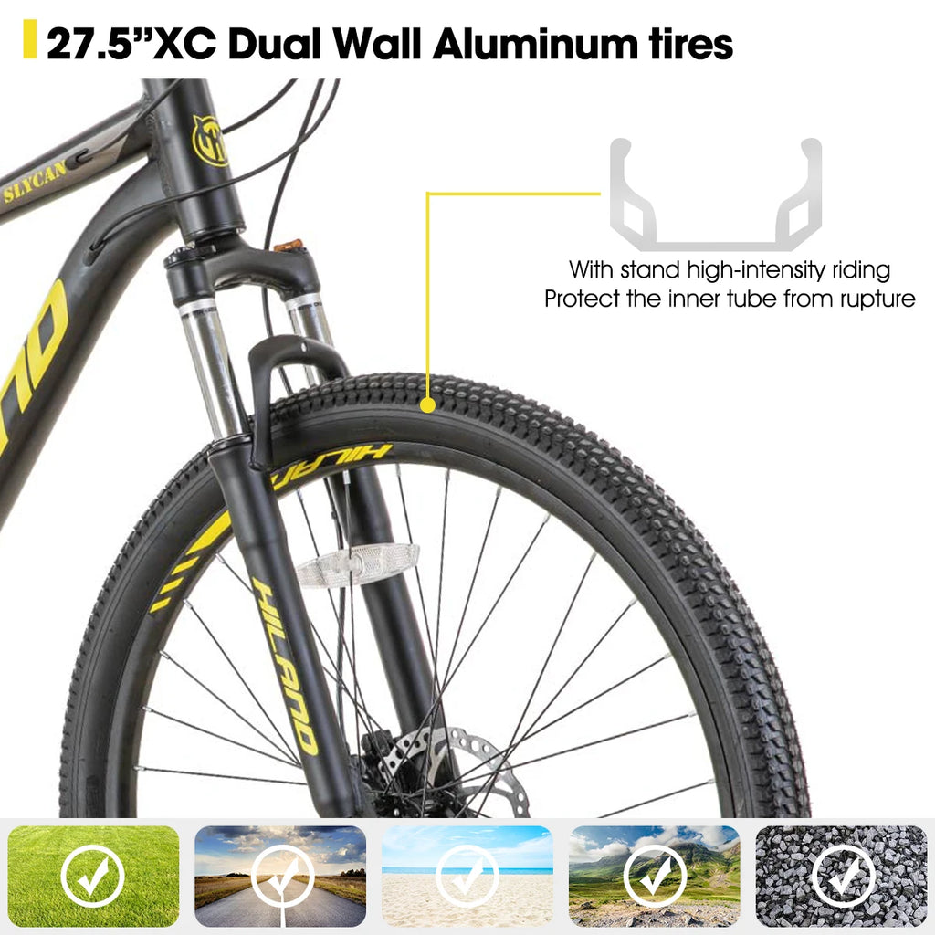 Hiland Aluminum Mountain Bike 21 Speeds, Hydraulic Disc-Brakes, Lock-Out Suspension Fork, 27.5 inch Wheel, Men