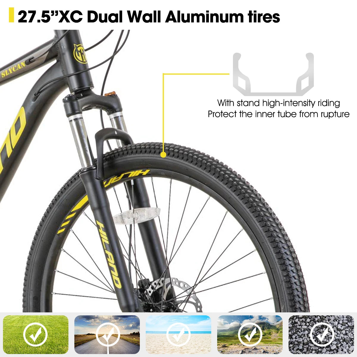 Hiland Aluminum Mountain Bike 21 Speeds, Hydraulic Disc-Brakes, Lock-Out Suspension Fork, 27.5 inch Wheel, Men
