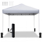 10x10 Pop Up Canopy Tent, Ivory White Steel Frame, Silver-Coated Top UPF50+ Water Resistant, 3 Adjustable Heights (5.8-6.4ft), Includes Sandbags Stakes Ropes Carry Bag for Market Camping Beach