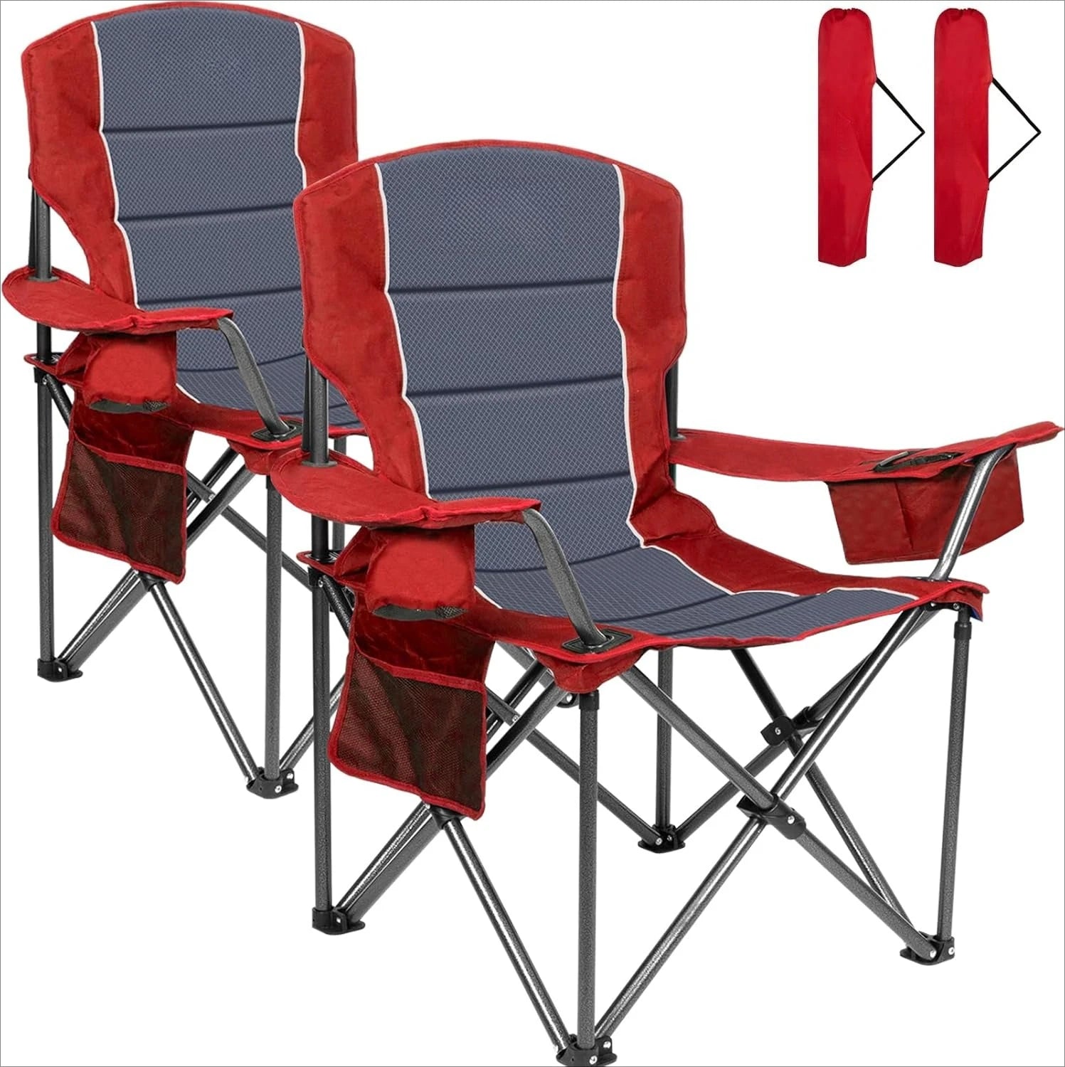 Oversized Camping Chairs,Heavy Duty Support 500 LBS,Padded Back & Arm Sport Chairs, Cup Holder Cooler Bag