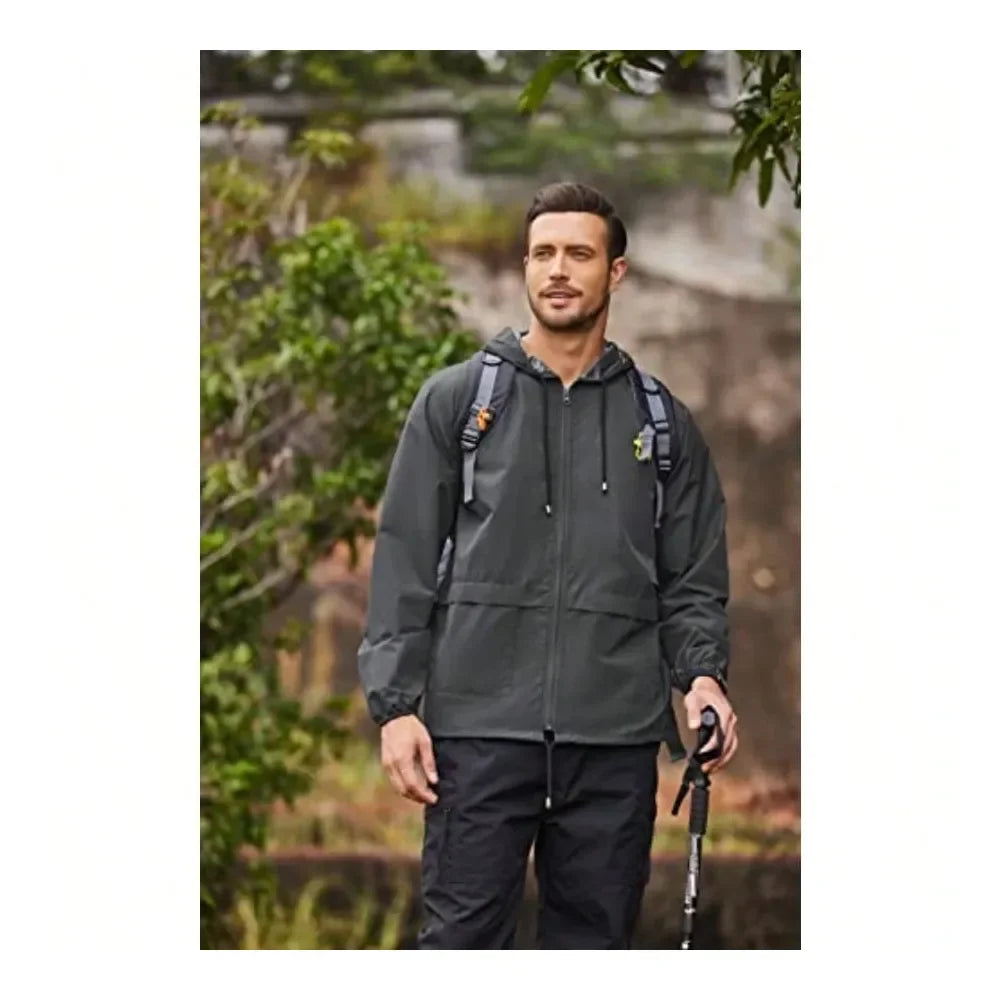 Mens Packable Rain Jacket Lightweight Waterproof Raincoat With Hood Outdoor Rain Gear Travel Hiking Cycling