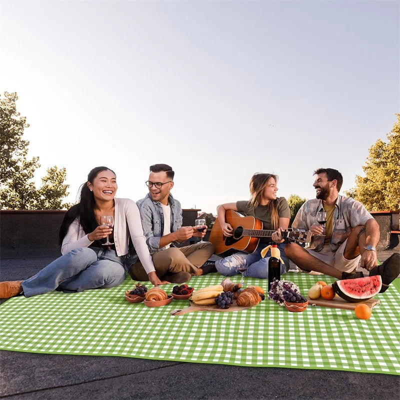 Waterproof Picnic Mat  - Ins Style Outdoor Blanket, Portable, Dirt-Proof, for Beach, Camping, Park, Easy Fold (Blue/Checke